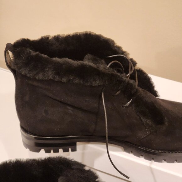 Brand New!!| Manolo Blahnik: Mircus Suede Shearling Lace-Up Booties - Picture 2 of 14